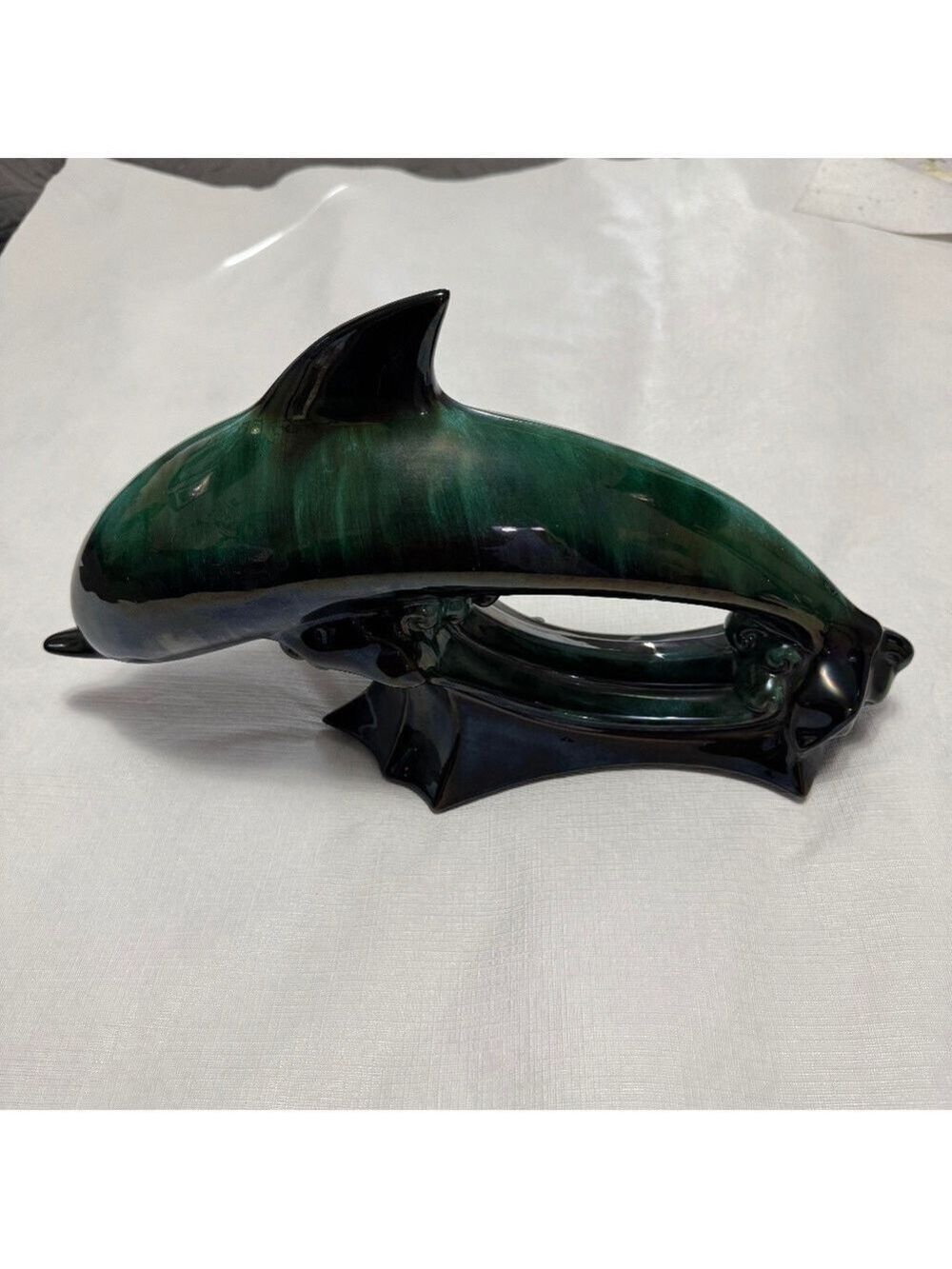 Blue Mountain Pottery Artistic Green Ceramic Dolphin Figurine 16”
